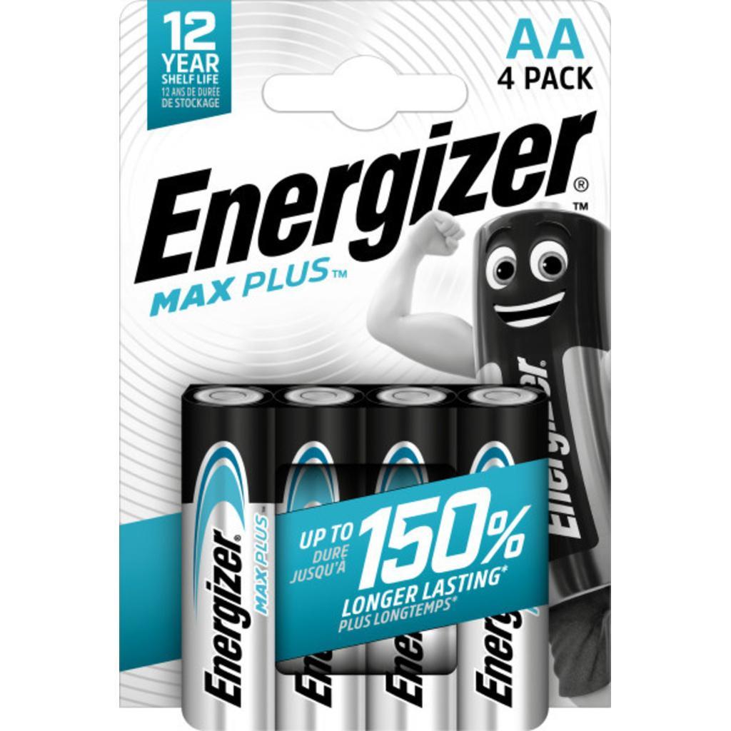 Energizer Max Plus AA/LR6 Alkaline Batteries, Pack of 4
