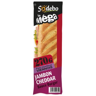 SODEBO SANDWICH MEGA BAGUETTE 270G JAMBON CHEDDAR