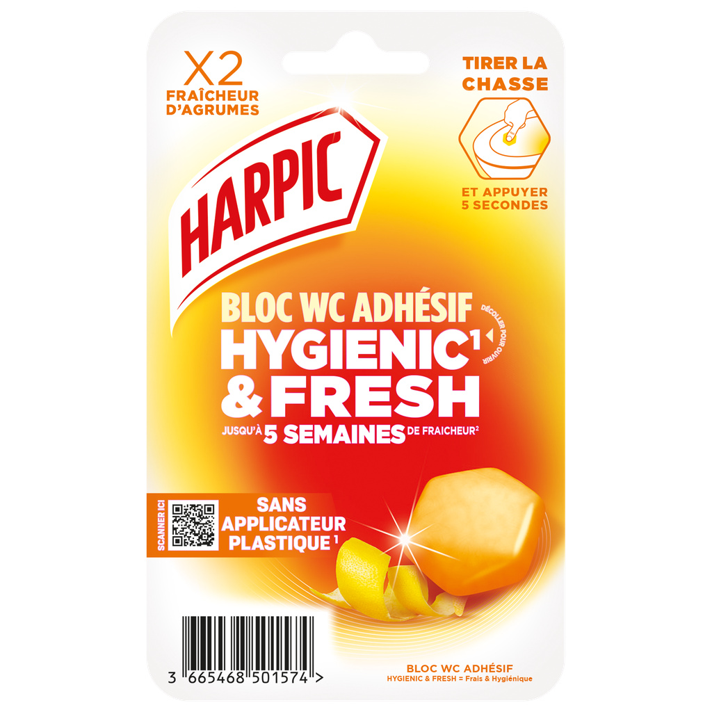 HARPIC Adhesive Toilet Rim Block Hygienic & Fresh Citrus x2