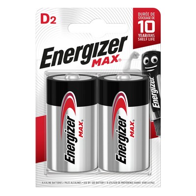 Energizer Max Alkaline Batteries D/LR20, Pack of 2