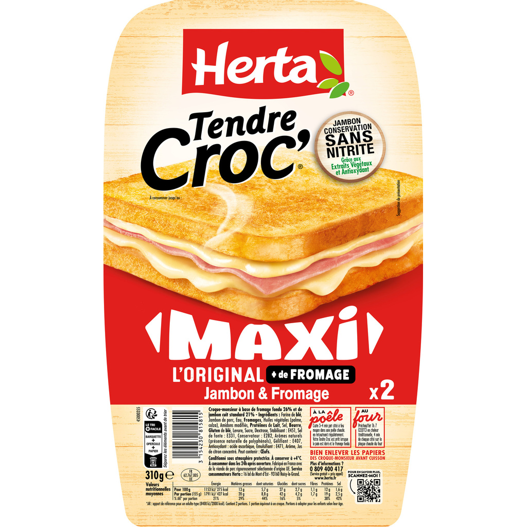 HERTA Croque-Monsieur Maxi Jambon Fromage CSN x2 310g