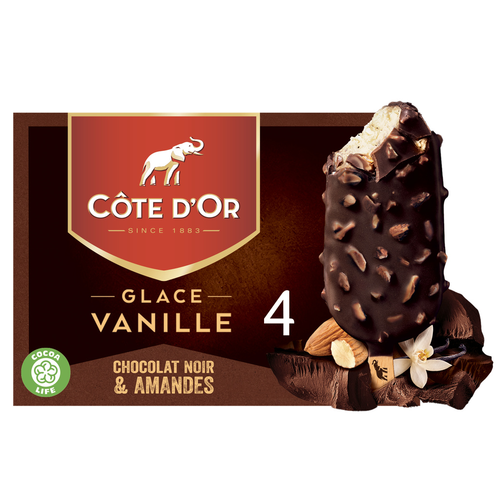 Côte d'Or Glace Vanille Chocolat Noir & Amandes x4