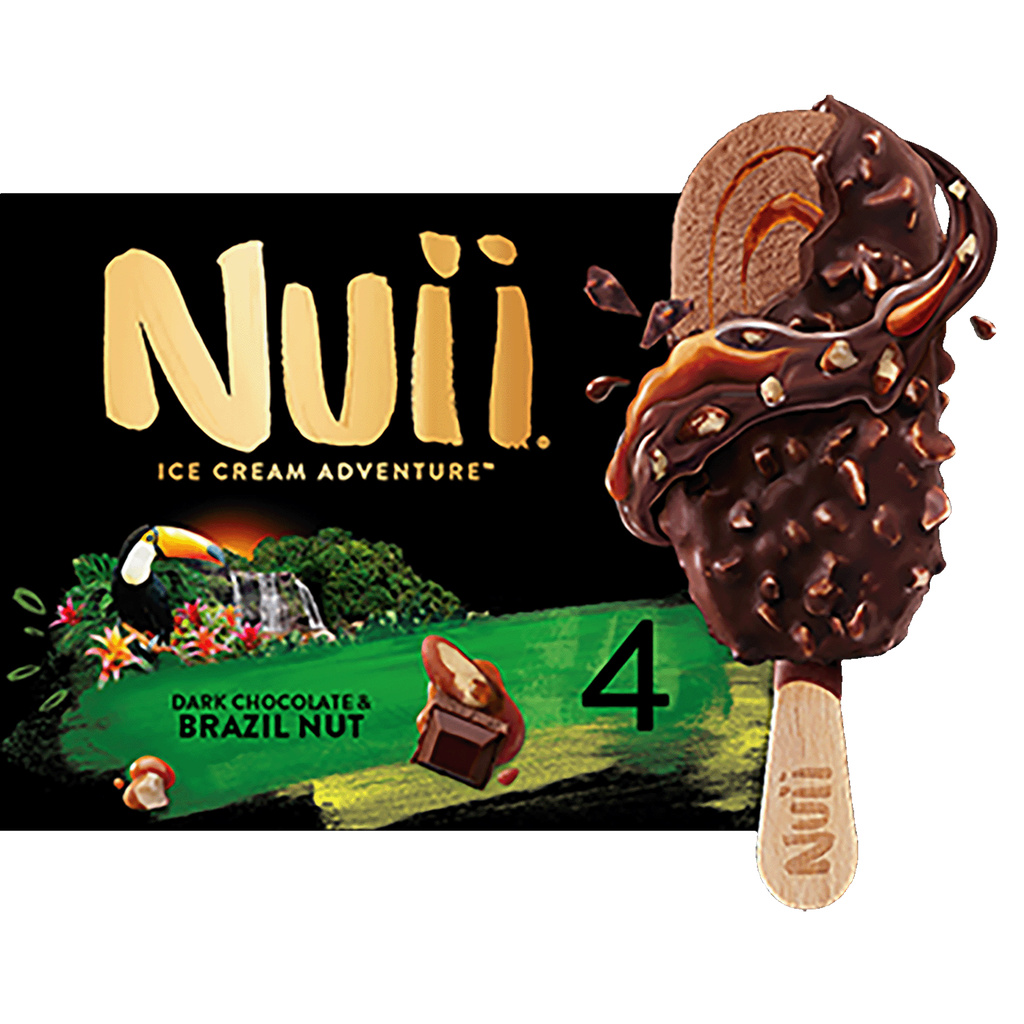 NUII Bâtonnets Glacés Chocolat Noir & Noix du Brésil x4