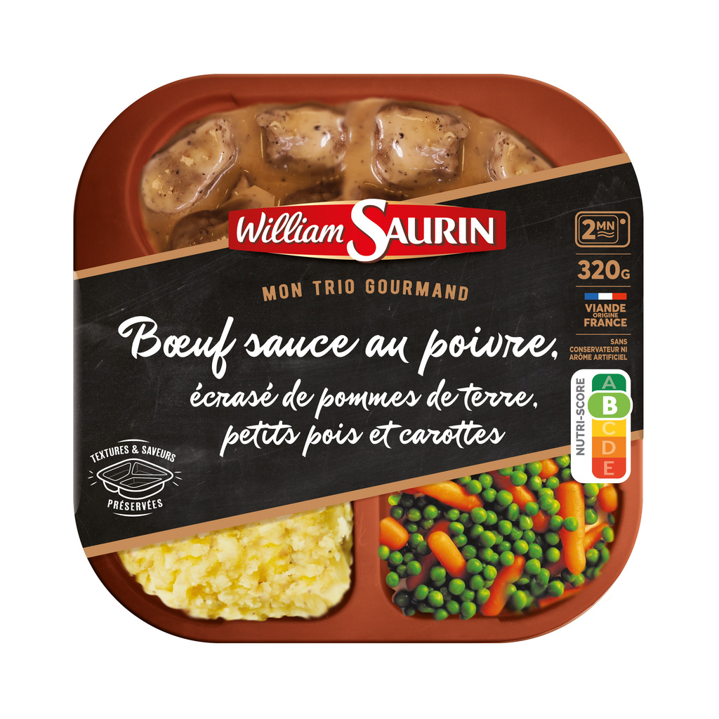 WILLIAM SAURIN - Gourmet Trio Beef with Pepper Sauce, Mashed Potatoes, Peas & Carrots 320G