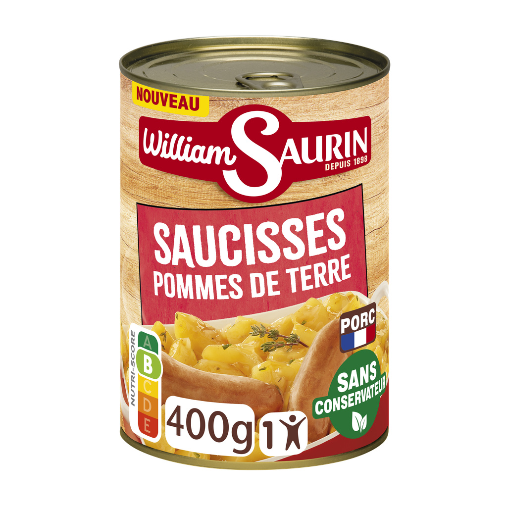 WILLIAM SAURIN - Saucisses aux Pommes de Terre, Sauce aux Oignons 400g