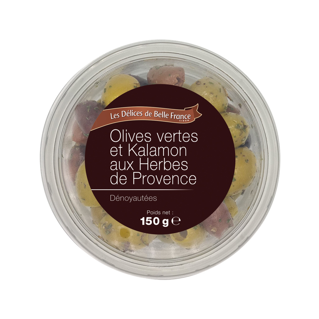 Pitted Green and Black Olives with Herbs DBF Jar 150g