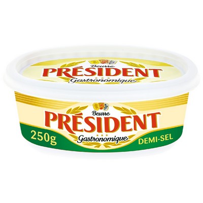 PRESIDENT GASTRONOMIC SEMI-SALTED BUTTER 80% FAT 250G BUTTER DISH