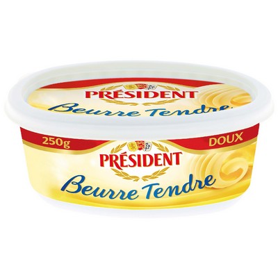 PRESIDENT Soft Unsalted Butter 82% 250g Butter Dish
