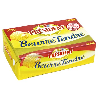 Beurre tendre Président doux 82% MG plaquette 250g