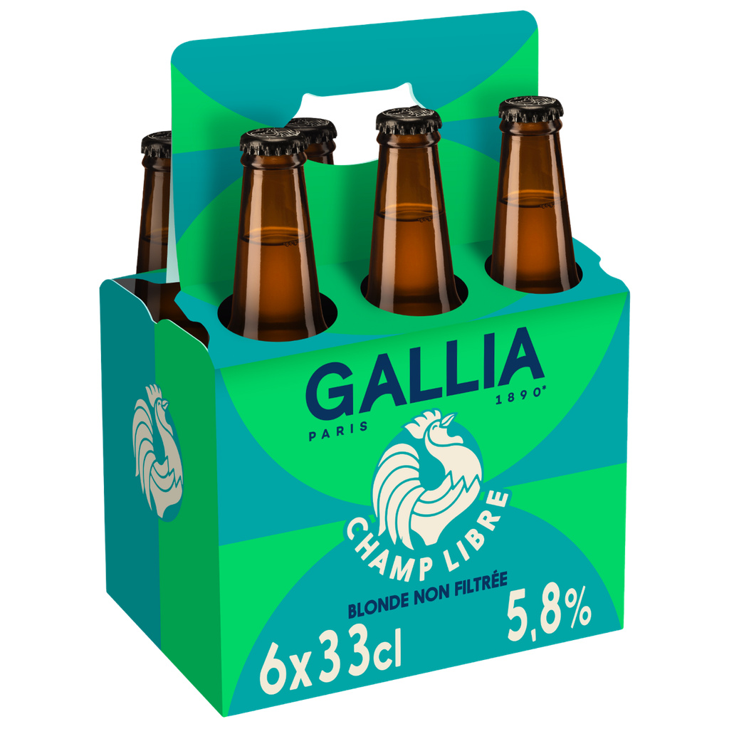 Gallia Champ Libre - Bière Blonde Non Filtrée 5.8% - Pack de 6x33cl