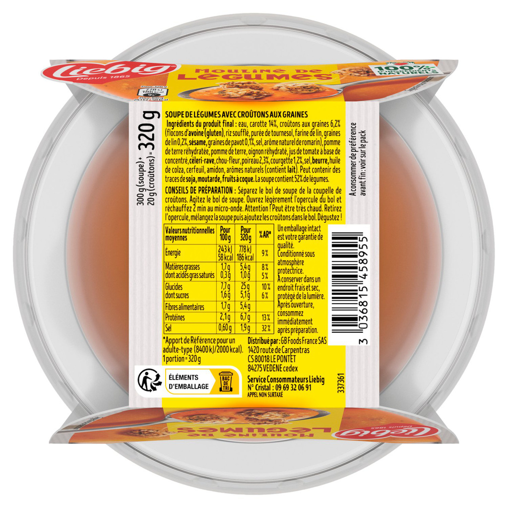 Liebig Bol Mouliné de Légumes Croûtons 320g