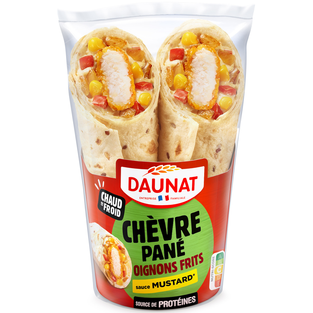 WRAP LE CHEESY Chèvre Pané Oignons Frits Sauce Moutarde DAUNAT 180G