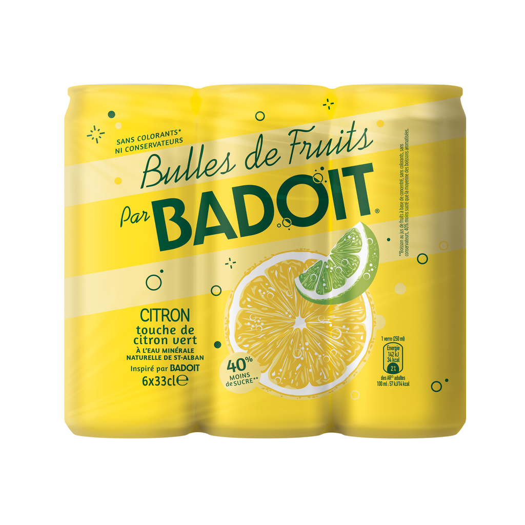BADOIT Cans Fruit Bubbles Lemon with a Hint of Lime 6x33CL
