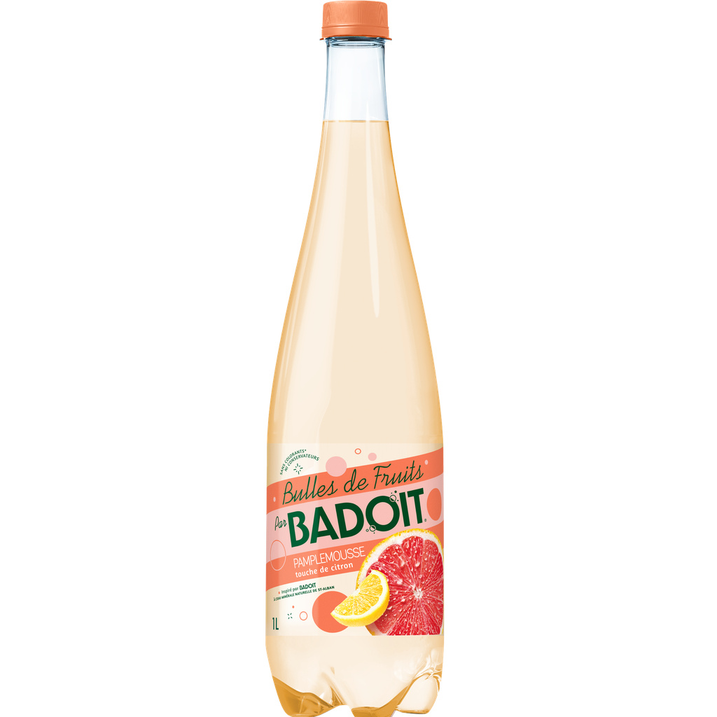 BADOIT Bulles de Fruits Pamplemousse avec une touche de Citron 1L