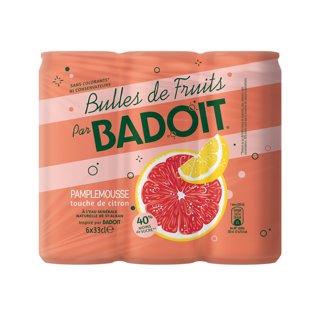 BADOIT Fruit Bubbles Grapefruit with a Hint of Lemon Cans 6x33CL