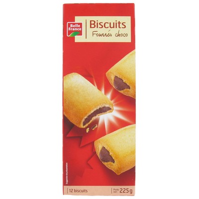 Biscuits Rectangulaires Fourrés Chocolat BF Boîte 225g