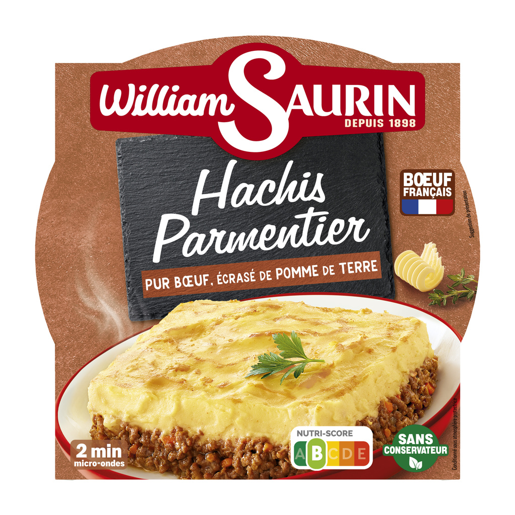 WILLIAM SAURIN - BARQUETTE HACHIS PARMENTIER Pur bœuf, écrasé de pommes de terre 300G