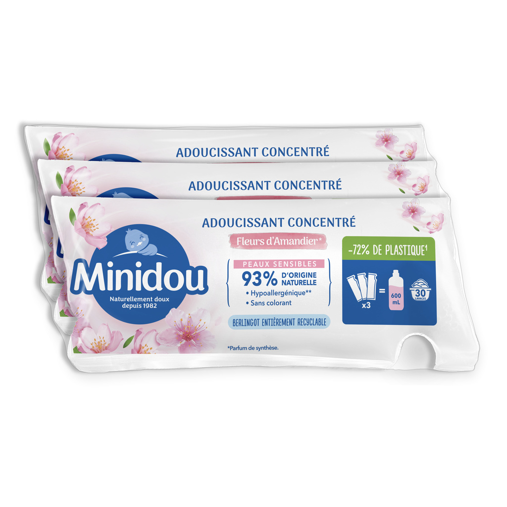 MINIDOU Assouplissant Fleurs d’Amandier Sachets 3x200ml