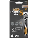 BIC Hybrid 5 Flex. Refillable Razor for Men. Handle and 5 Nanotech Titanium-Coated Blades Refills - Pack of 1+2