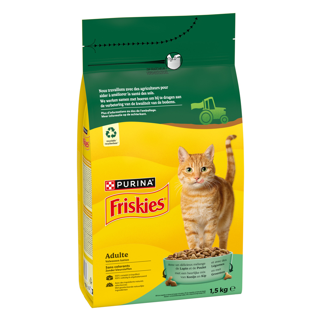 FRISKIES Croquettes Chat Adulte au Lapin, Poulet & Légumes 1.5kg