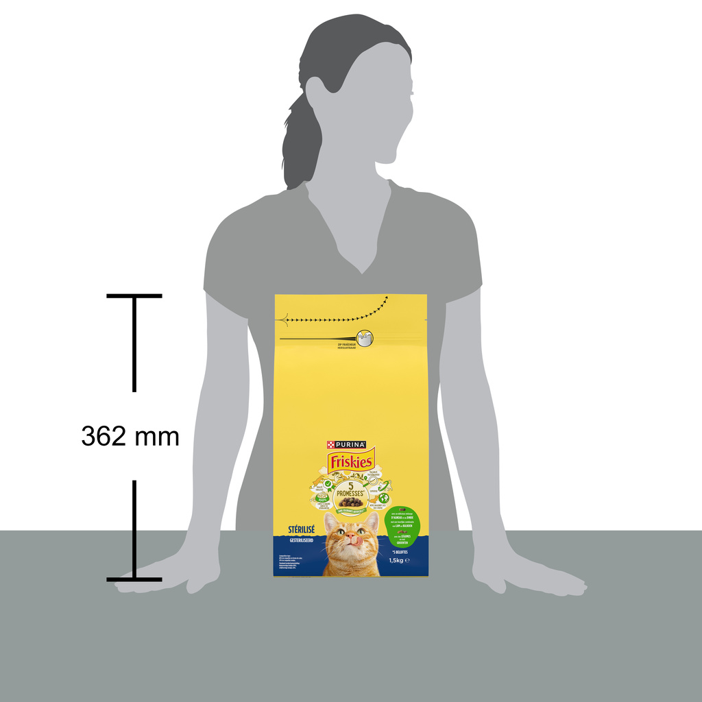 FRISKIES kibbles for sterilised cats with a delicious blend of Lamb and Turkey with Vegetables 1.5kg bag