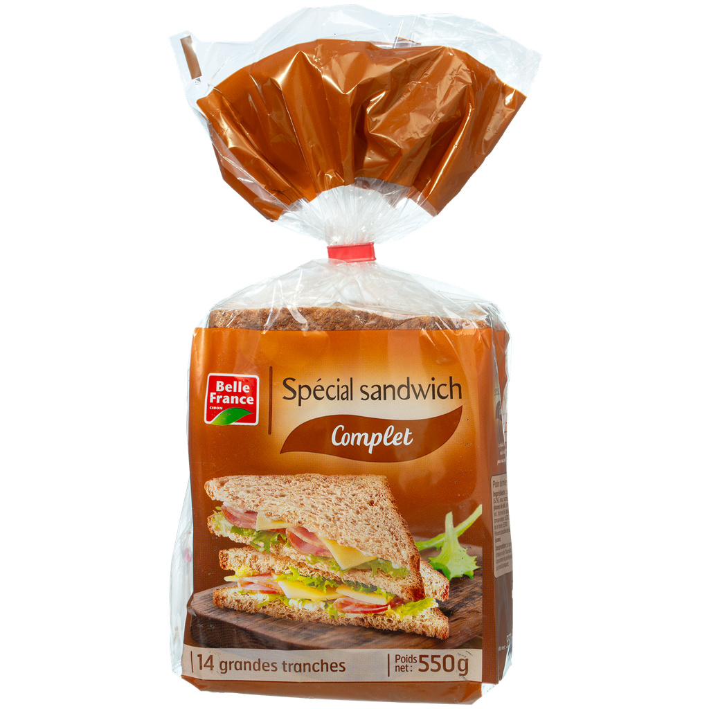 Whole Wheat Sandwich Bread Sliced x14 Belle France Bag 550g