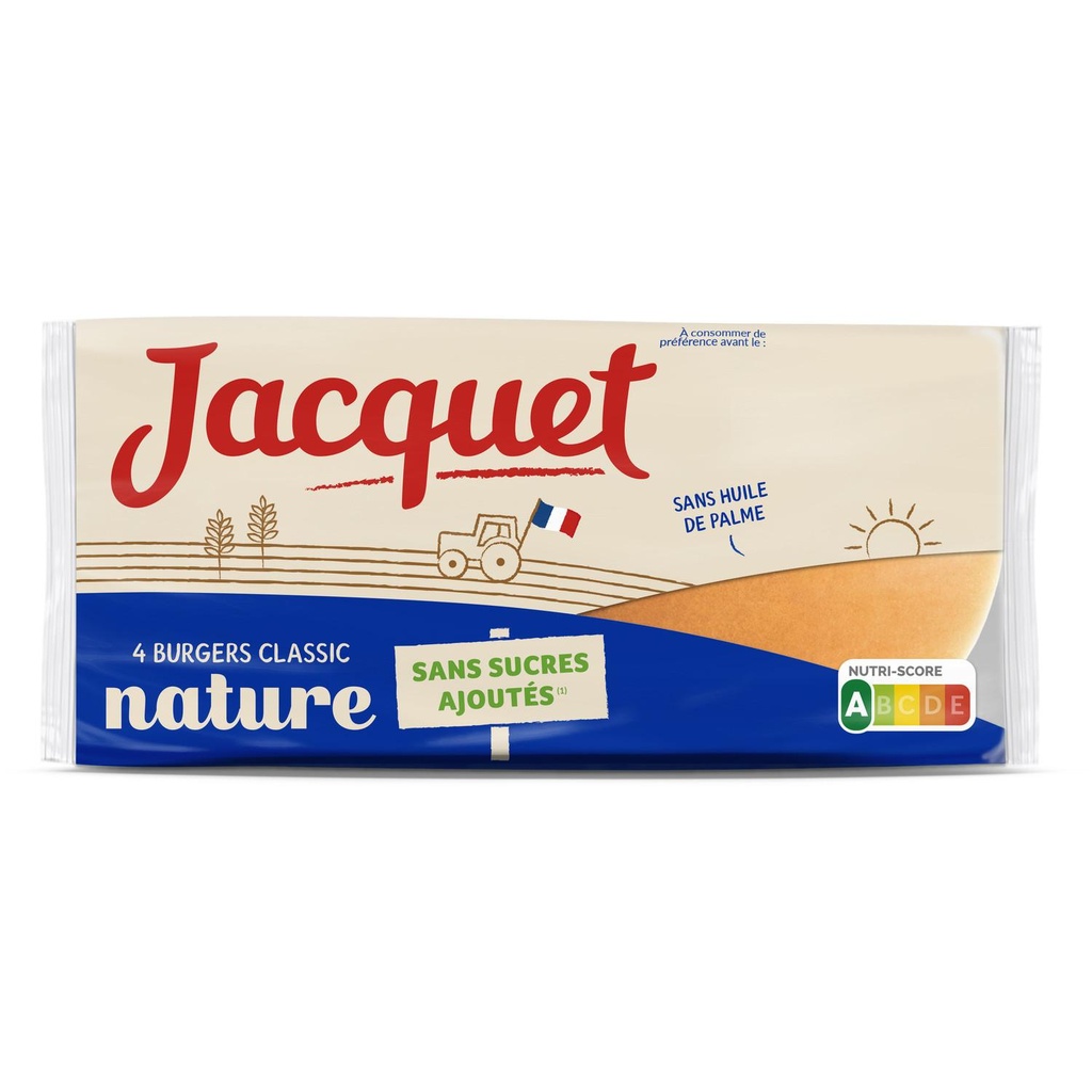 Plain Burger Buns No Added Sugar x4 220g JACQUET