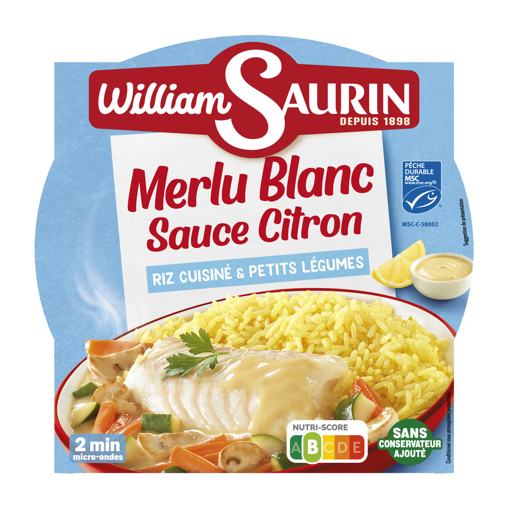 WILLIAM SAURIN - White Hake with Lemon Sauce, Seasoned Rice & Vegetables 300g
