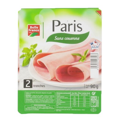 JAMBON CUIT DE PARIS DD 2 TRANCHES BF 80 G