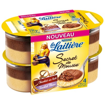 LA LAITIERE Secret de Mousse DUO CHOCOLAT au lait et blanc 4x59G