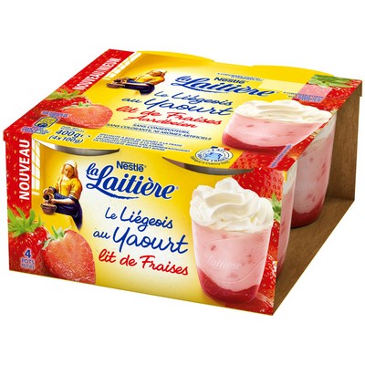 LA LAITIERE Le Liégeois au Yaourt sur lit de Fraise 4x100G