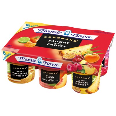 Mamie Nova Yaourt Gourmand Fraise - Cerise griotte - Pêche - Mandarine Citron vert - Ananas Passion - Framboise 6x150g