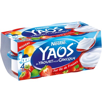 YAOS Yaourt a la Grecque Nature sur lit de Fraises 4x125g