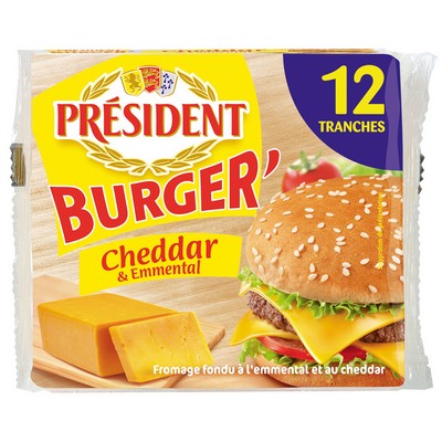 PRESIDENT BURGER CHEDDAR EMMENTAL 12 TRANCHES 200g