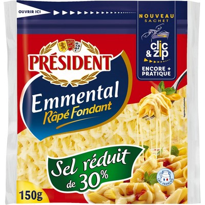 PRESIDENT Grated Emmental 30% Less Salt 150g