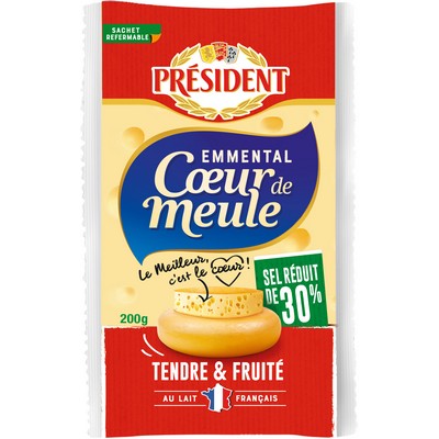 PRESIDENT EMMENTAL CŒUR DE MEULE SEL REDUIT 30% 200G