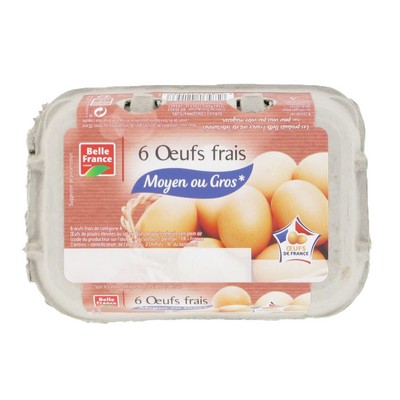 OEUF FRAIS ELEV SOL CALIBRE MOYEN X 6 BF BOITE