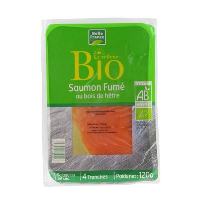 Organic Smoked Atlantic Salmon from Ireland x4 Slices Belle France 120g