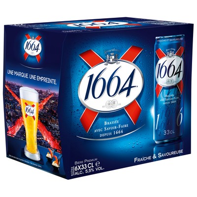 1664 Blonde Beer – Pack of six 330 milliliter cans, 5.5% alcohol