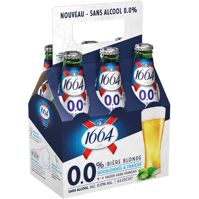 1664 Blonde Alcohol-Free Beer, Pack of 6 x 25 cl (0.0% alcohol)