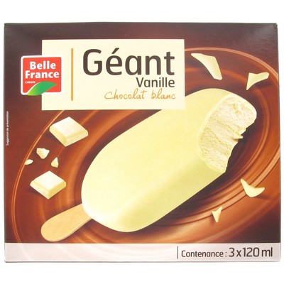 Giant Vanilla White Chocolate Ice Cream Bars Belle France Box 3 x 120ml