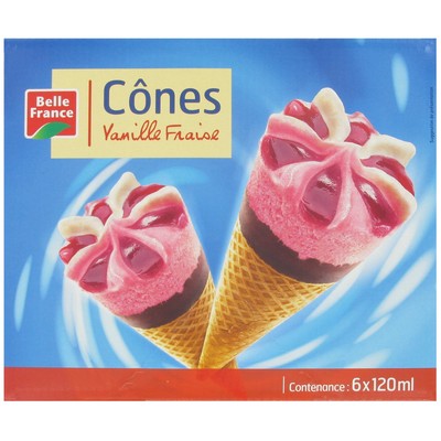 Vanilla Strawberry Cones Belle France Pack of 6 x 120 ml