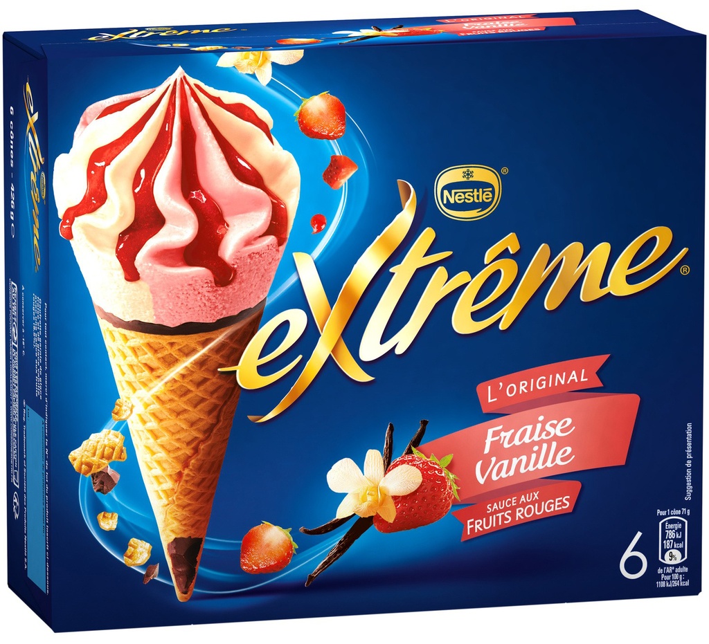 Cônes Extrême Fraise Vanille sauce aux Fruits rouges 6x71g