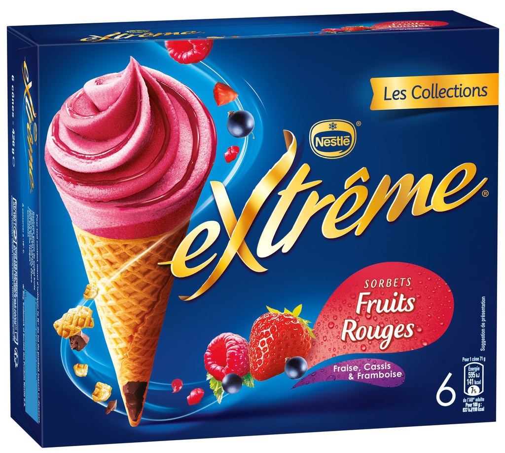 Extrême Sorbet Cones Red Fruits Strawberry Blackcurrant & Raspberry 6x73g