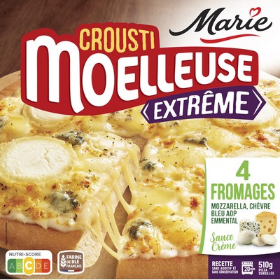 Pizza CroustiMoelleuse Extrême - 4 fromages : Mozzarella, Chèvre, Bleu AOP, Emmental Sauce Crème 510g