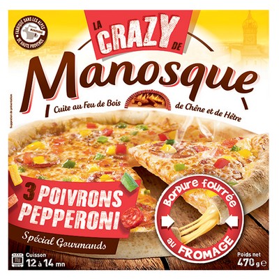 Pizza Crazy Pepperoni 470g cuite au feu de bois, surgelée