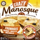 Pizza aux fromages (cheddar, raclette, mozzarella) avec un bord fourré au fromage fondu, cuite au feu de bois surgelée