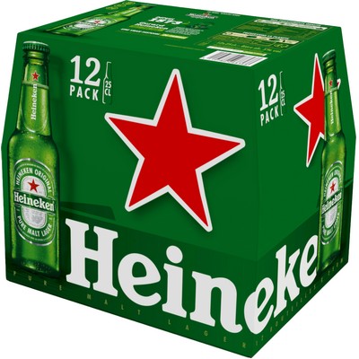 PACK OF 12 BEER BTLE 25CL HEINEKEN