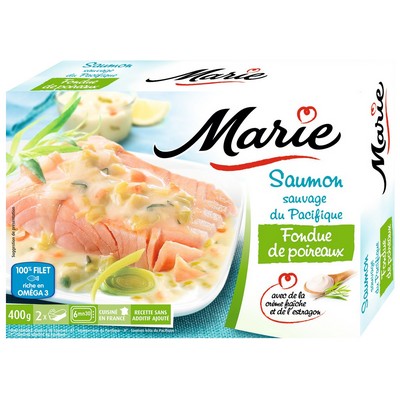 SAUMON ATLANTIQUE MARIE FONDUE DE POIREAUX avec de la crème fraîche et de l'estragon MARIE 400 GRM