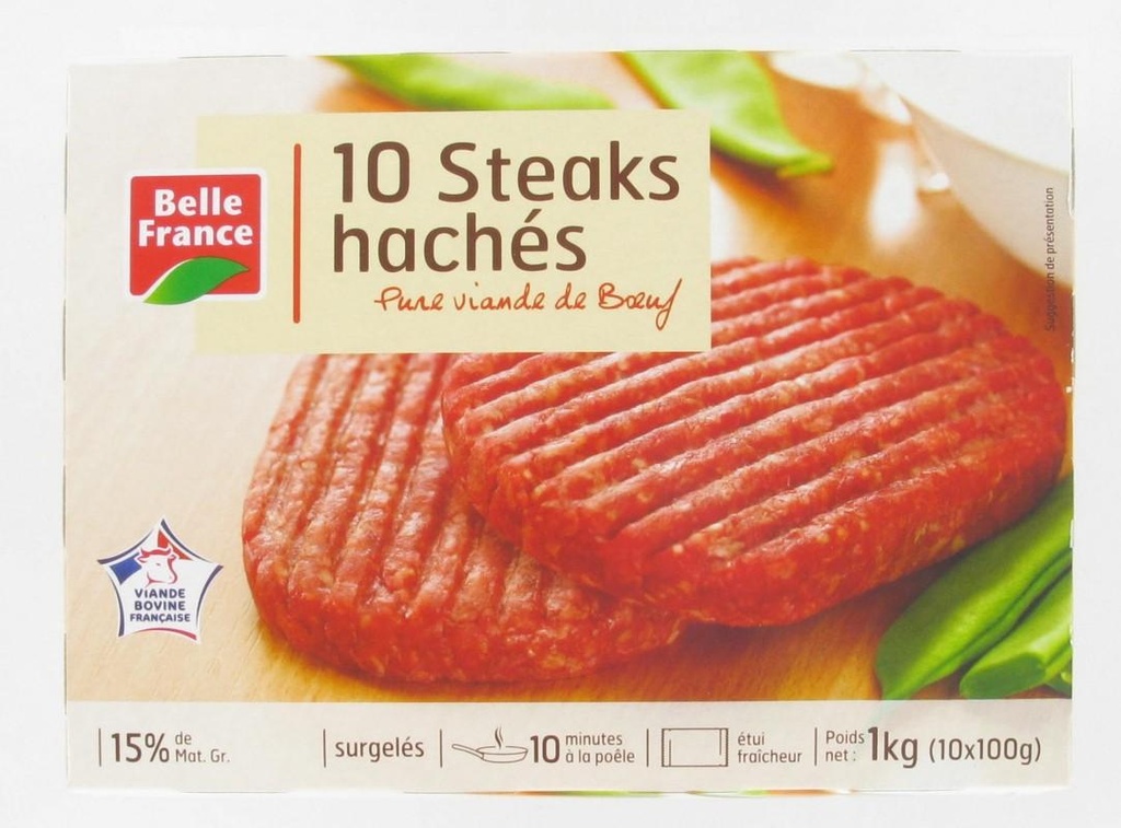Minced Beef Steak VBF 15% Fat x10 Belle France 1kg